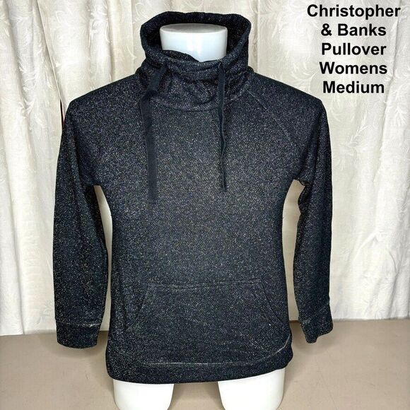 Christopher & Banks Black Silver Cowlneck Pullover Sweatshirt Misses Size M - Picture 1 of 8